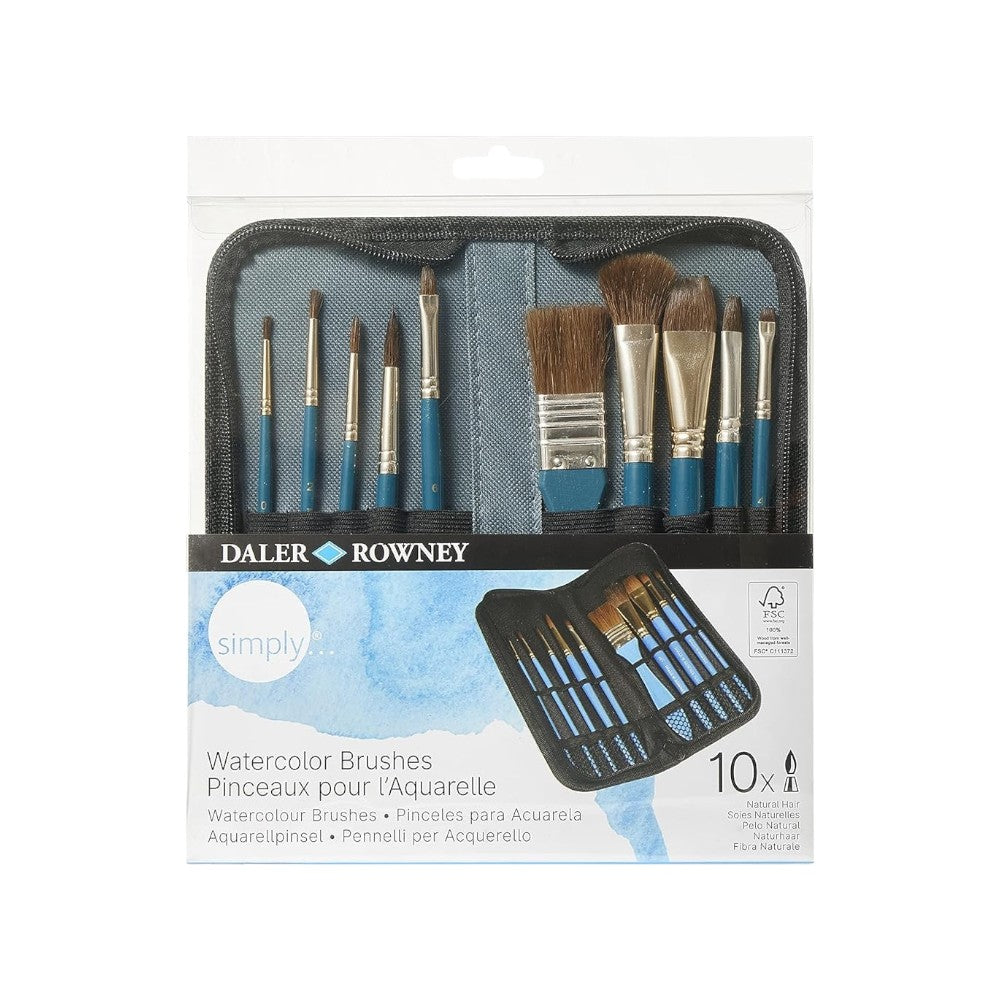 Daler Rowney Simply Watercolour Brush - Set of 10 in Zip Case Daler Rowney
